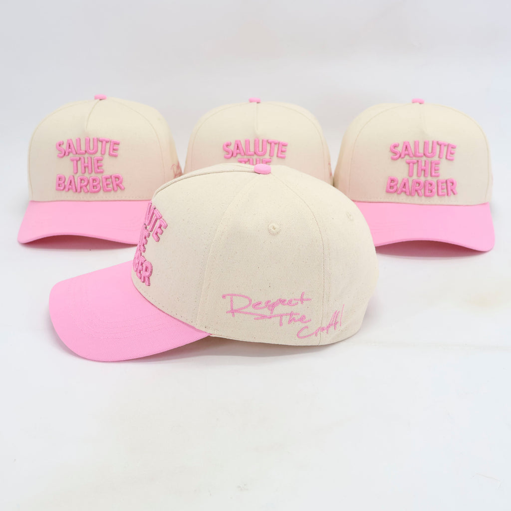 SALUTE THE BARBER™ Pink Edition Snapback – Cream & Pink