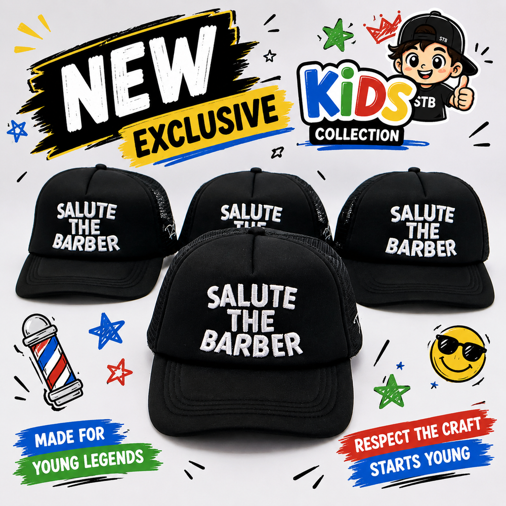 Salute The Barber™ Kids Trucker Hat – Black & White | Respect The Craft