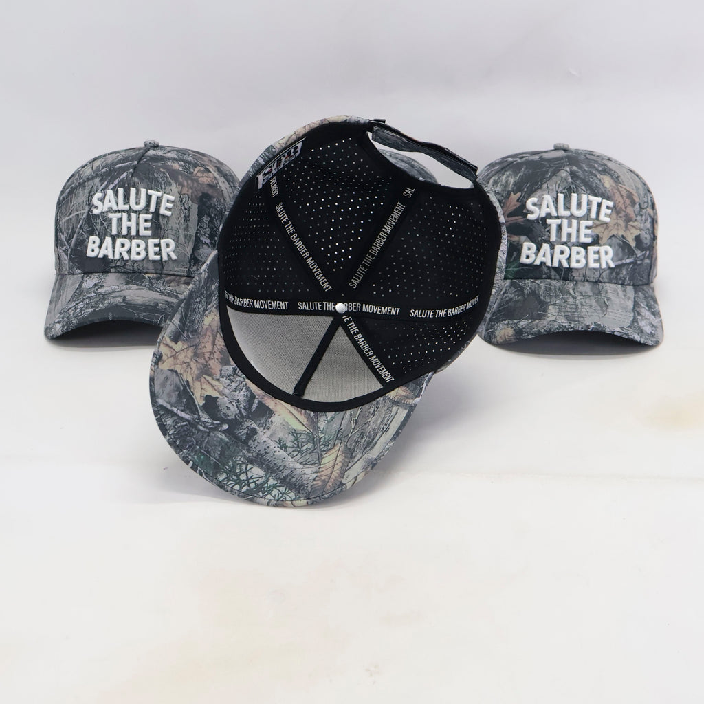 SALUTE THE BARBER™ Premium Camo Performance Hat      Respect The Craft. Wear The Culture.