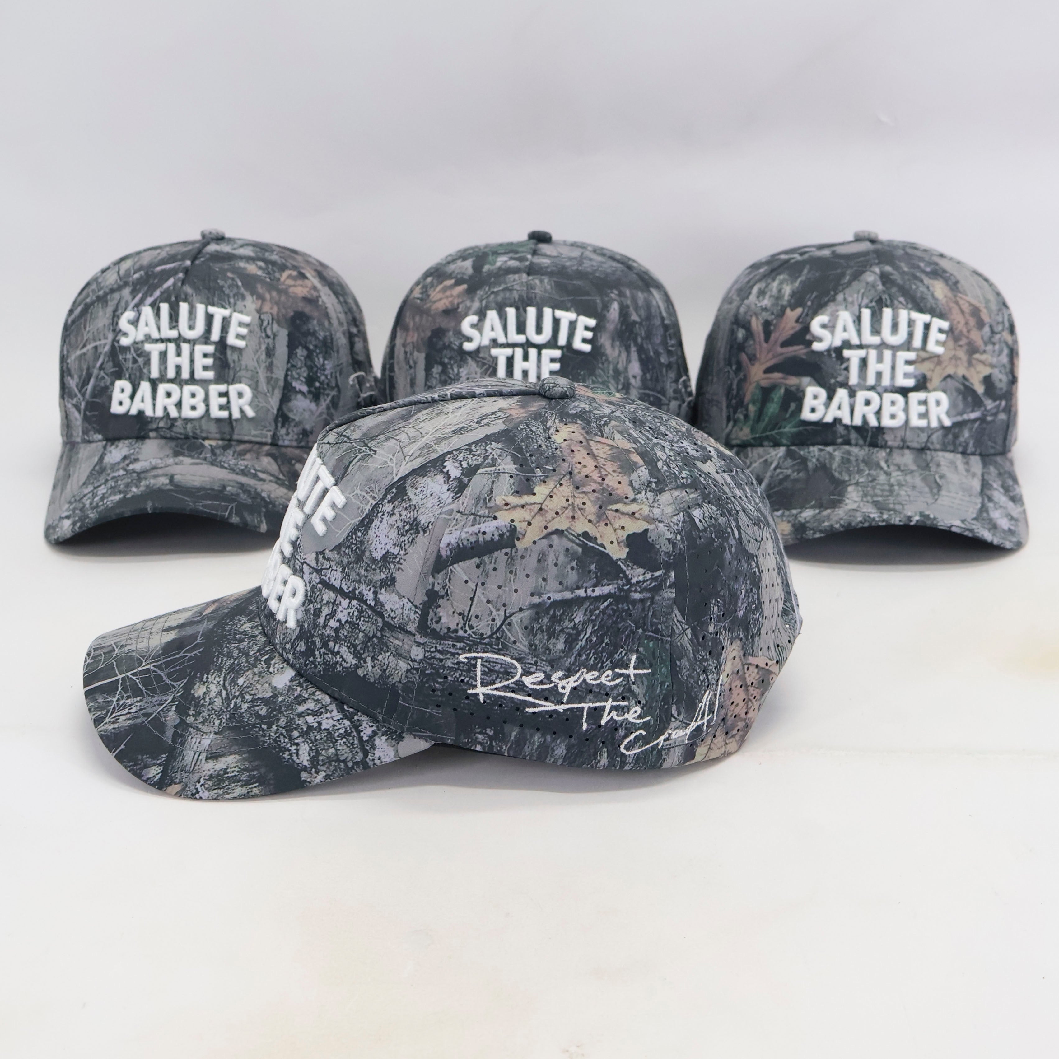 SALUTE THE BARBER™ Premium Camo Performance Hat      Respect The Craft. Wear The Culture.