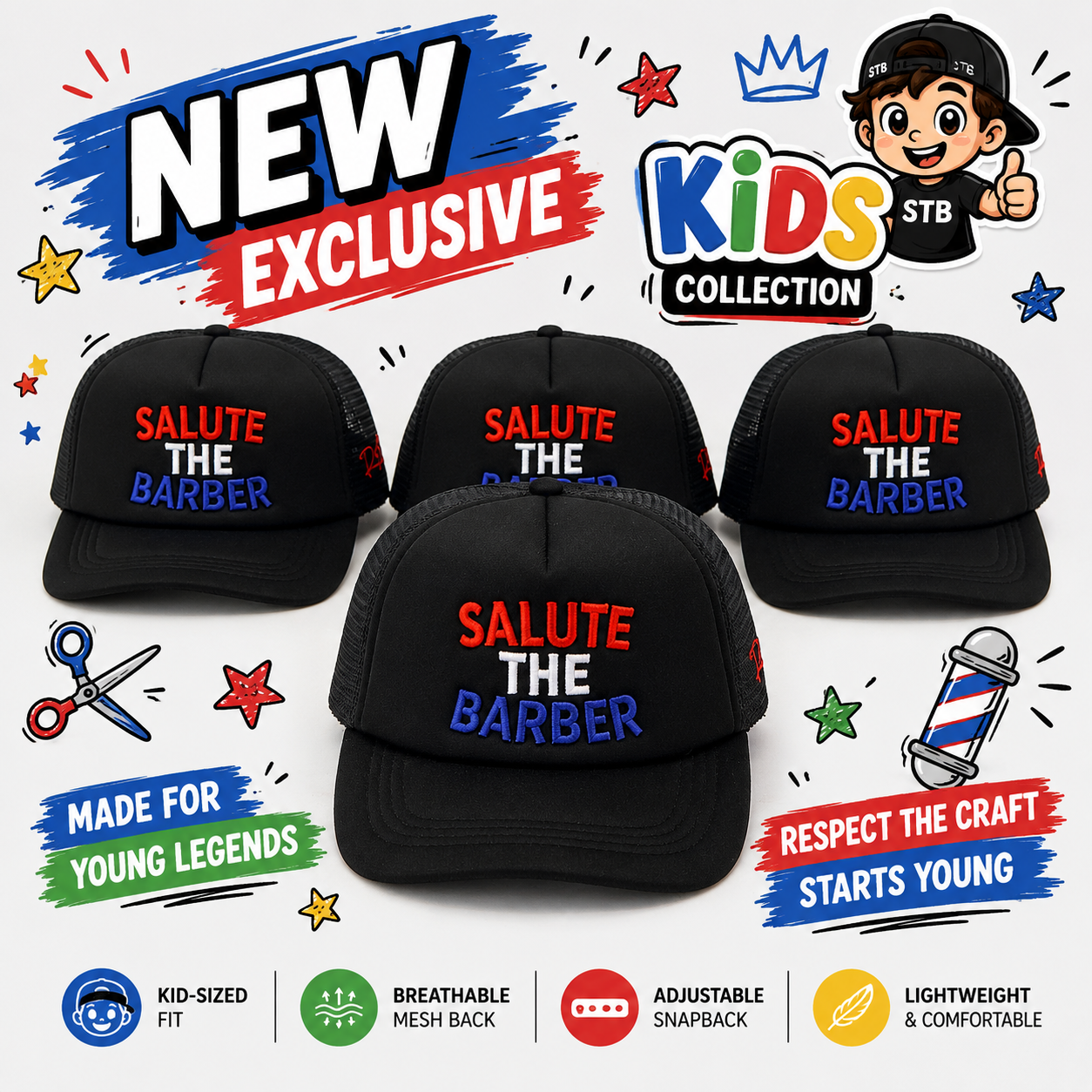 Salute The Barber Kids Trucker Hat – Respect The Craft