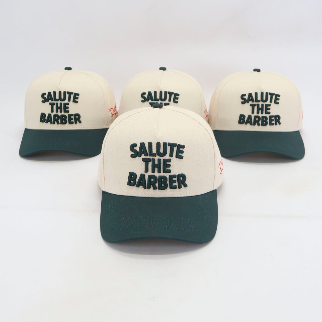 SALUTE THE BARBER™ Classic Forest Green Snapback – Cream & Green