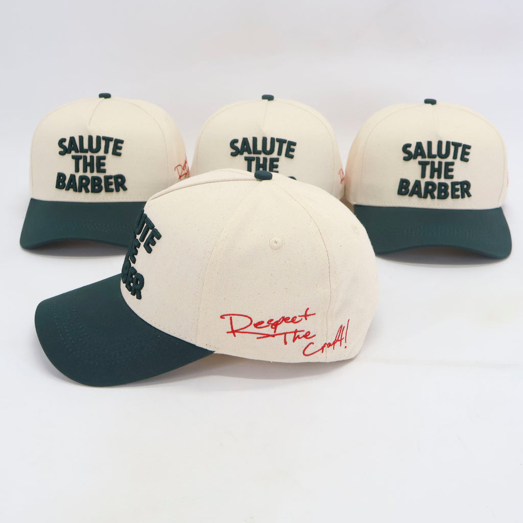 SALUTE THE BARBER™ Classic Forest Green Snapback – Cream & Green