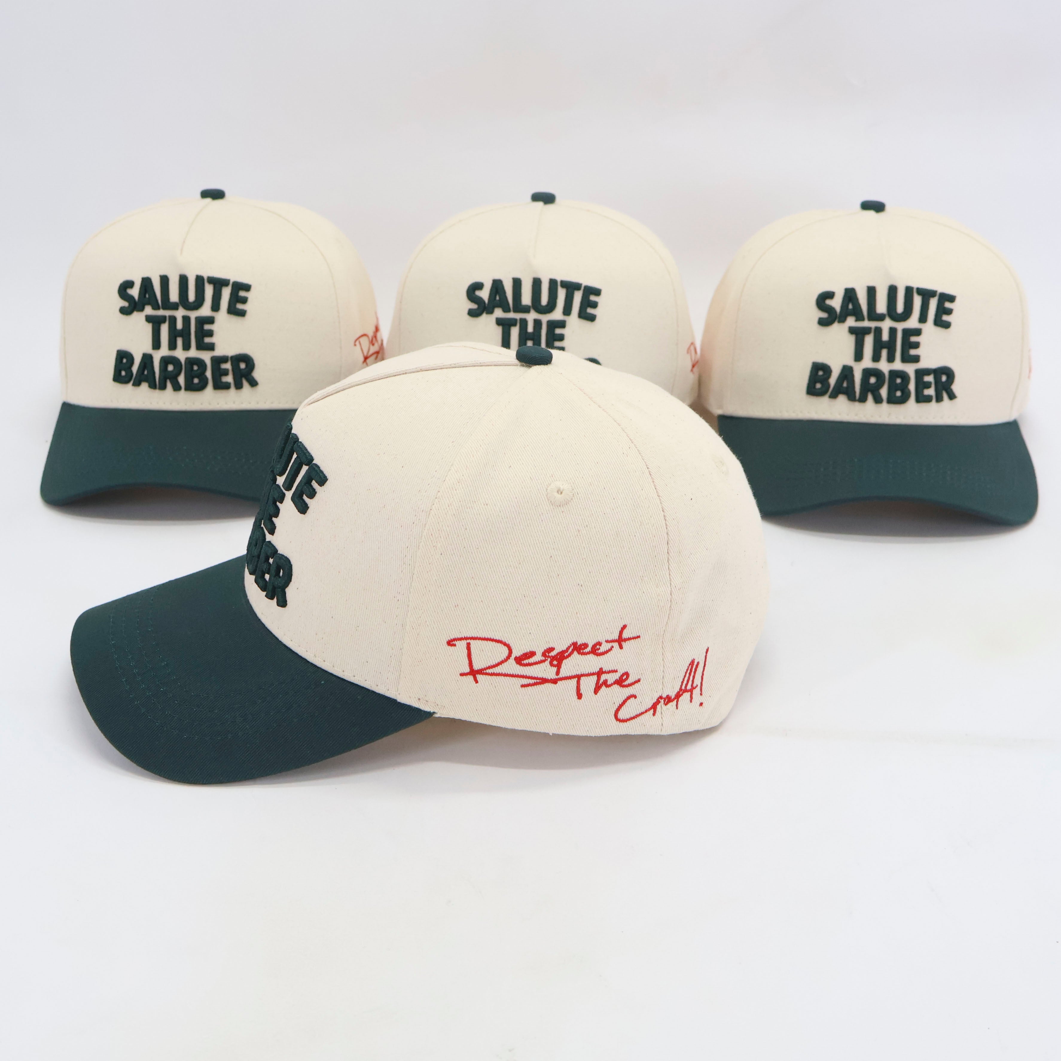 SALUTE THE BARBER™ Classic Forest Green Snapback – Cream & Green