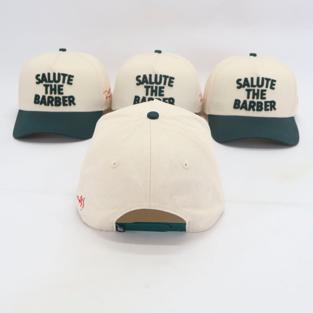 SALUTE THE BARBER™ Classic Forest Green Snapback – Cream & Green