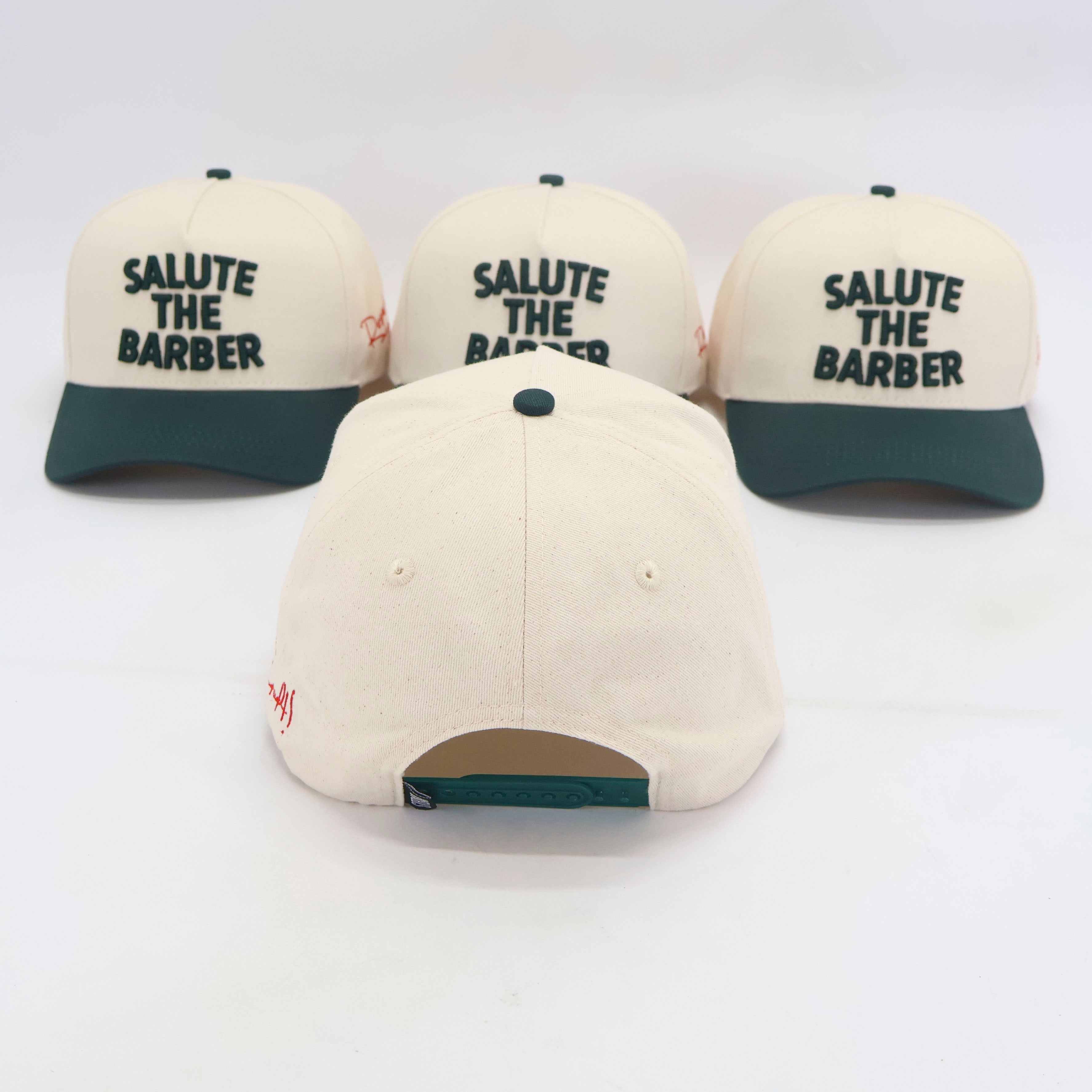 SALUTE THE BARBER™ Classic Forest Green Snapback – Cream & Green