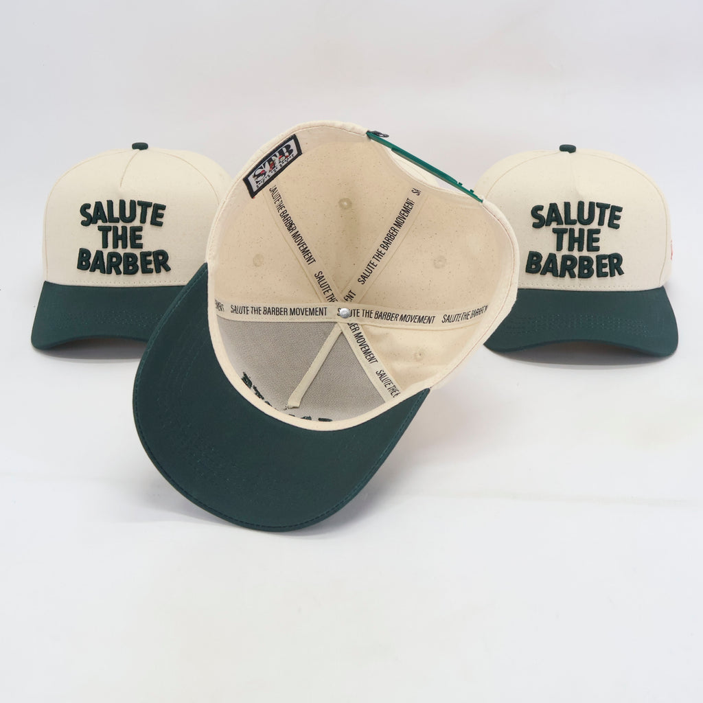 SALUTE THE BARBER™ Classic Forest Green Snapback – Cream & Green